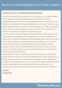 ielts waiver request letter sample ielts waiver request letter sample