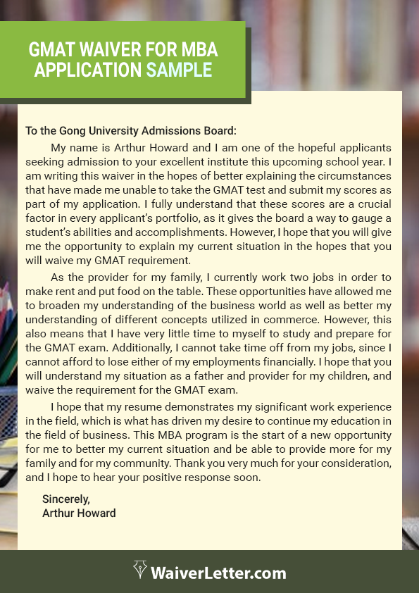 professional gmat waiver for mba application sample professional gmat waiver for mba application sample