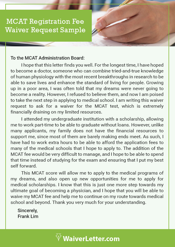 well-written mcat registration fee waiver request sample