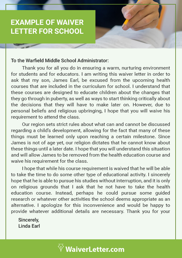 professional example of waiver letter for school professional example of waiver letter for school