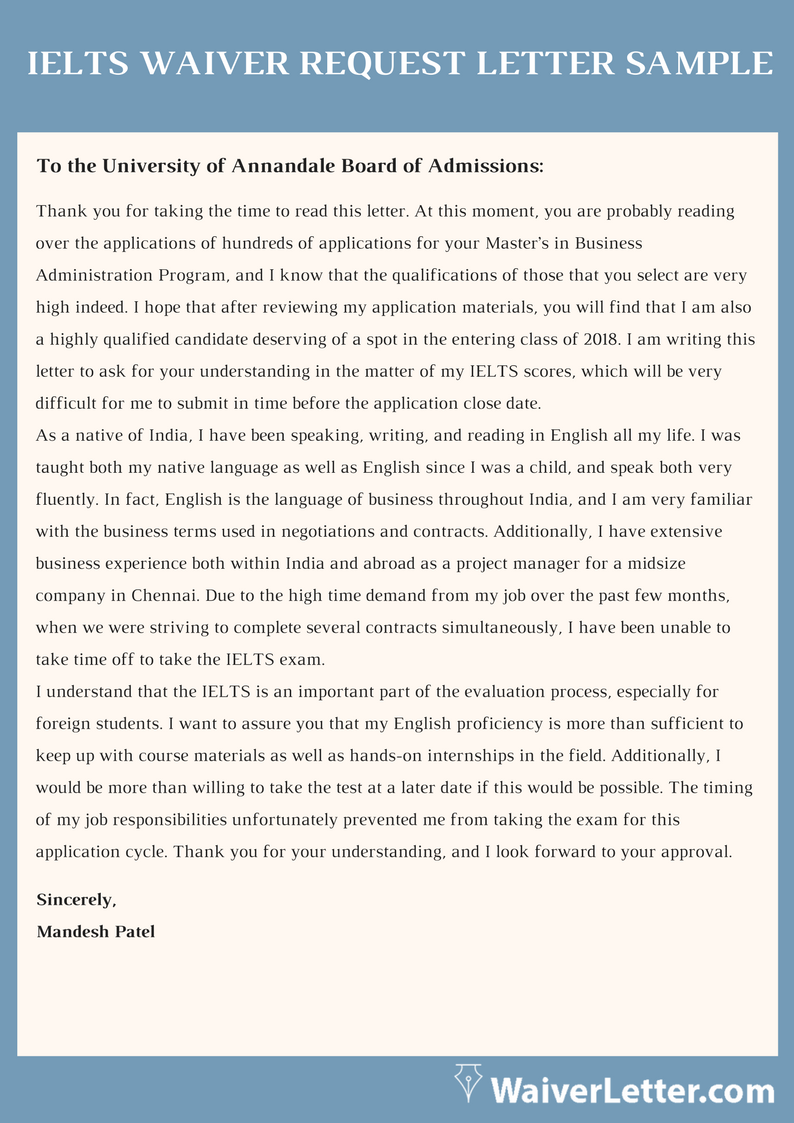 ielts waiver request letter sample ielts waiver request letter sample