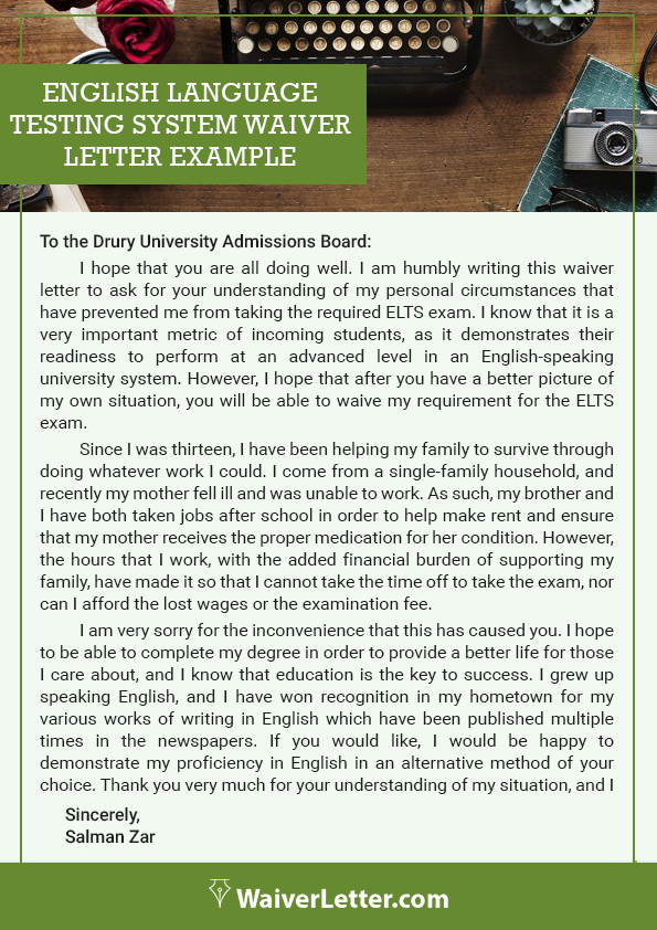 professional english language testing system waiver letter example professional english language testing system waiver letter example
