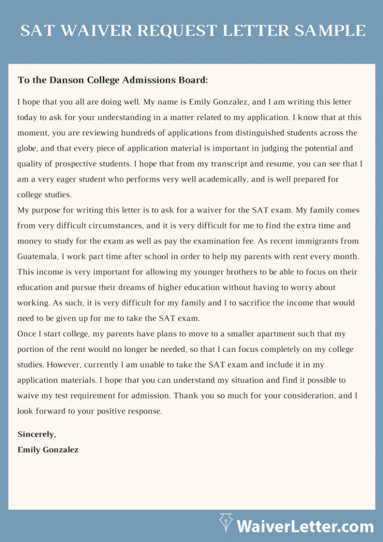 Our Best SAT Waiver Letter Sample SAT Waiver Writing Help