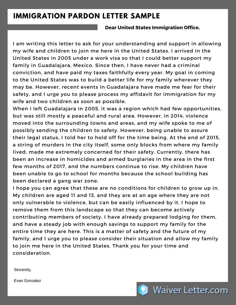 Pardon Letter Samples: Immigration, Governor, Recommendation Pardon Letter Samples: Immigration, Governor, Recommendation