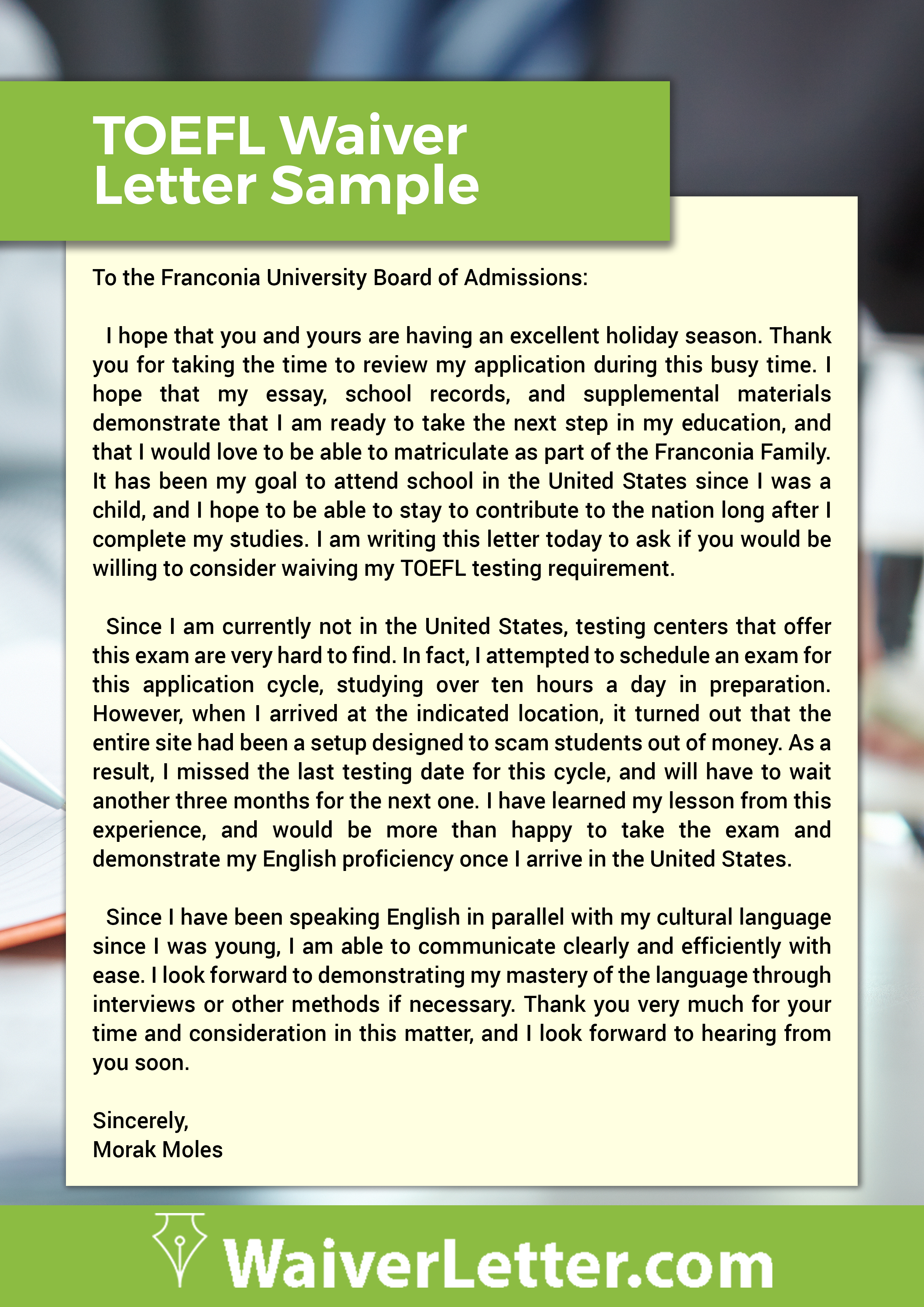 Check Our Inspiring Reliable English Waiver Letter Sample