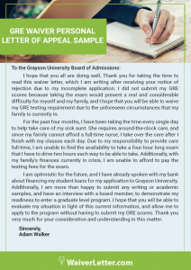professional gre waiver personal letter of appeal sample
