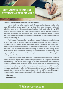 professional gre waiver personal letter of appeal sample professional gre waiver personal letter of appeal sample