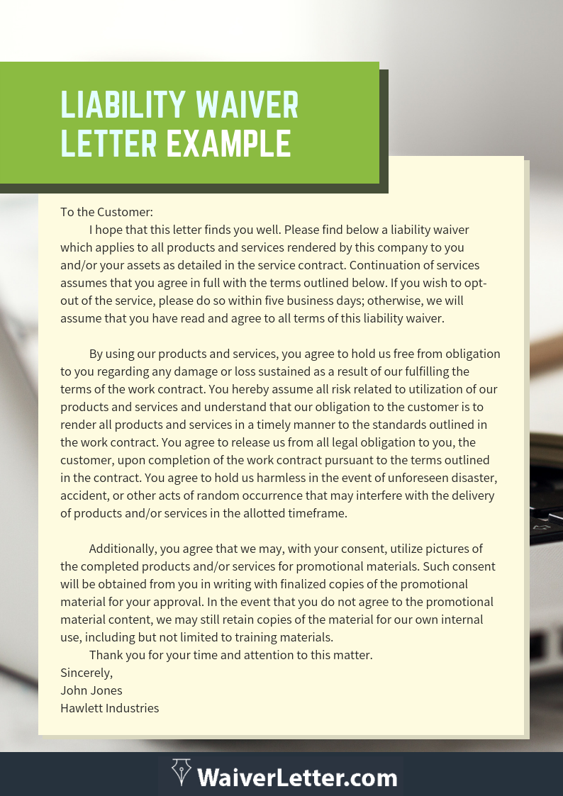 liability waiver example liability waiver example