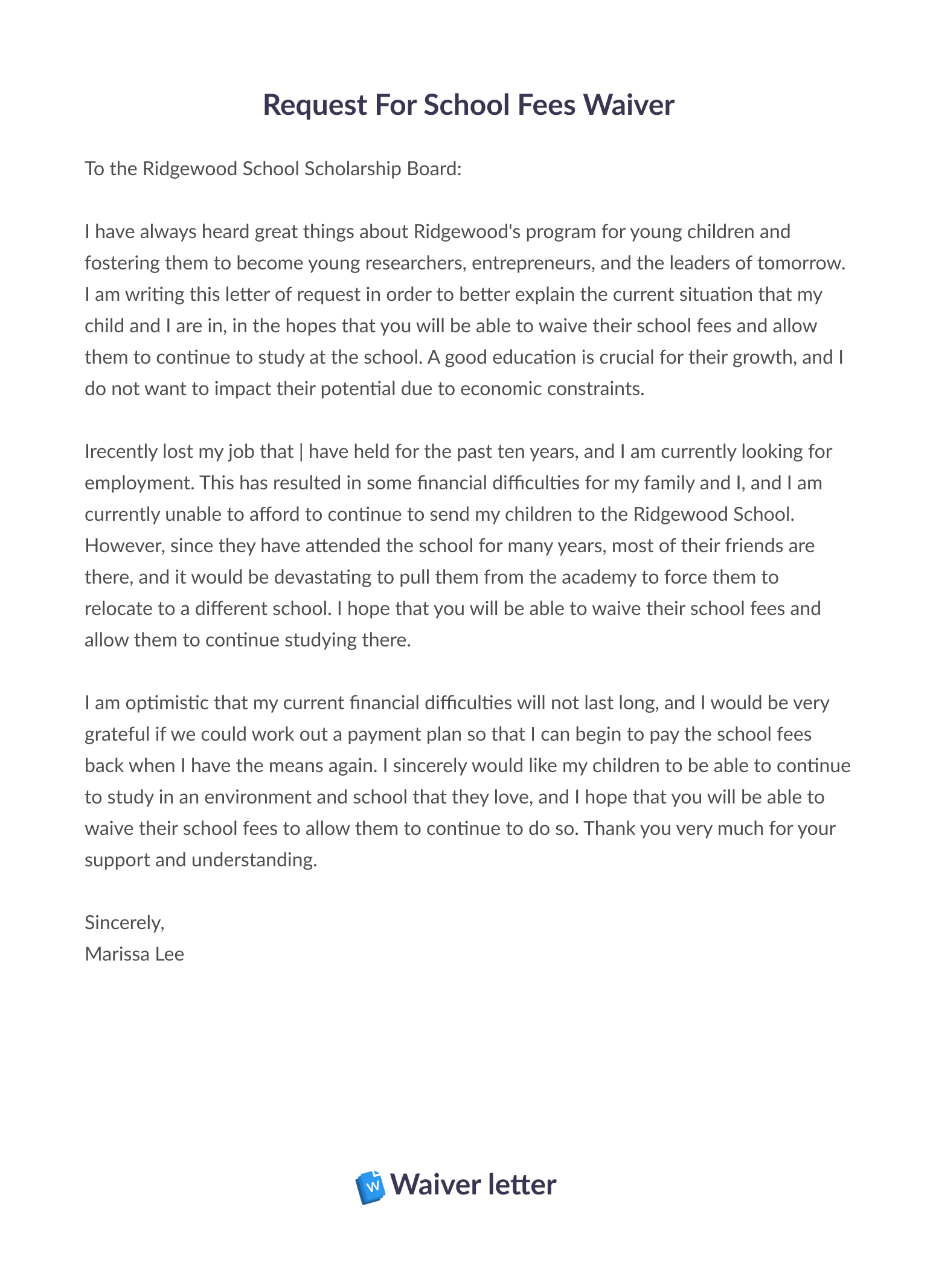 How To Write A Waiver Letter For School Printable Form Templates And 