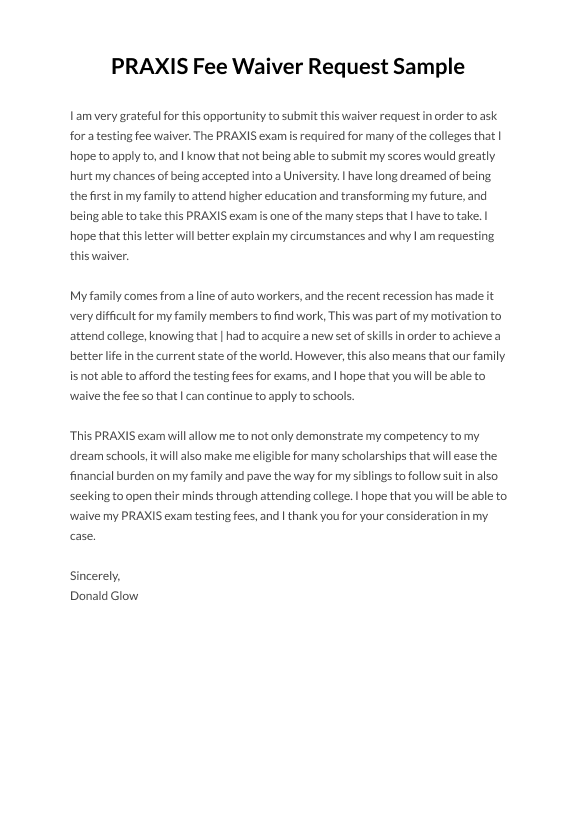 praxis fee waiver request form